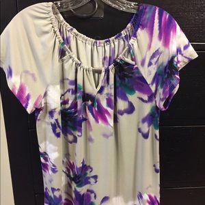 Print Blouse with Silver Bead Accents - Sz M